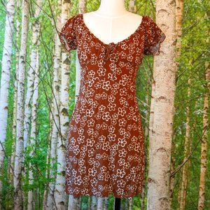 Pac Sun brown and white floral rayon mini dress, short sleeve, size small